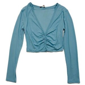 NEW ZARA - Long-Sleeve Button-Up Cinch Tee